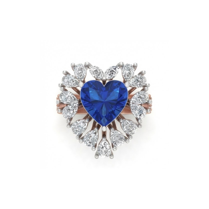 Royal Blue Pear Gemstone Diamond Crown Ring