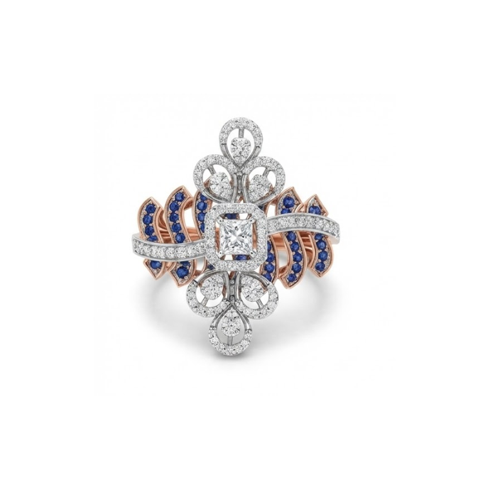 Grand Royal Sapphire & Diamond Floral Cocktail Ring