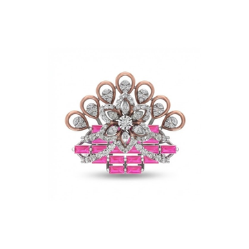 Royal Fan Motif Diamond & Pink Baguette Ring