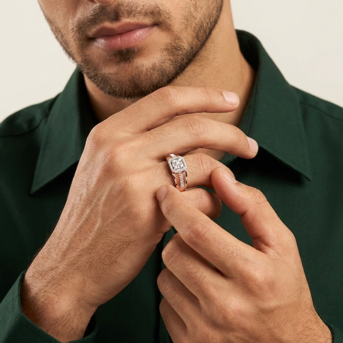 Twin Rail Halo Diamond Regent Men's Ring